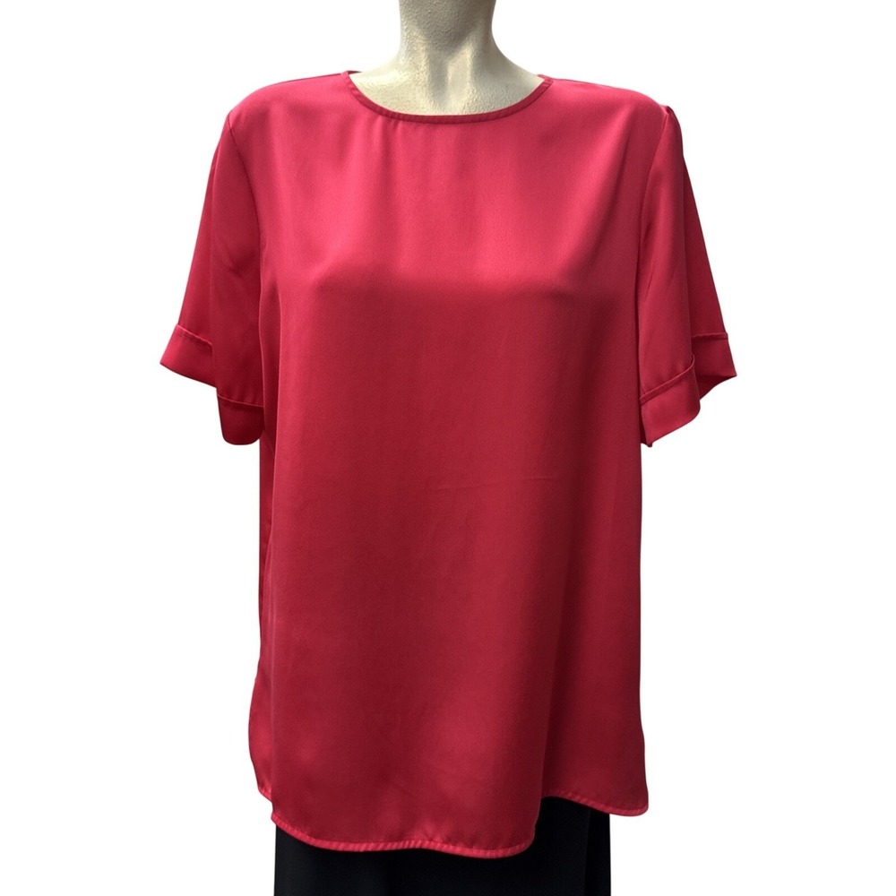 Liz Claiborne Womens XL Pink Short Sleeve Crew Neck Keyhole Blouse
